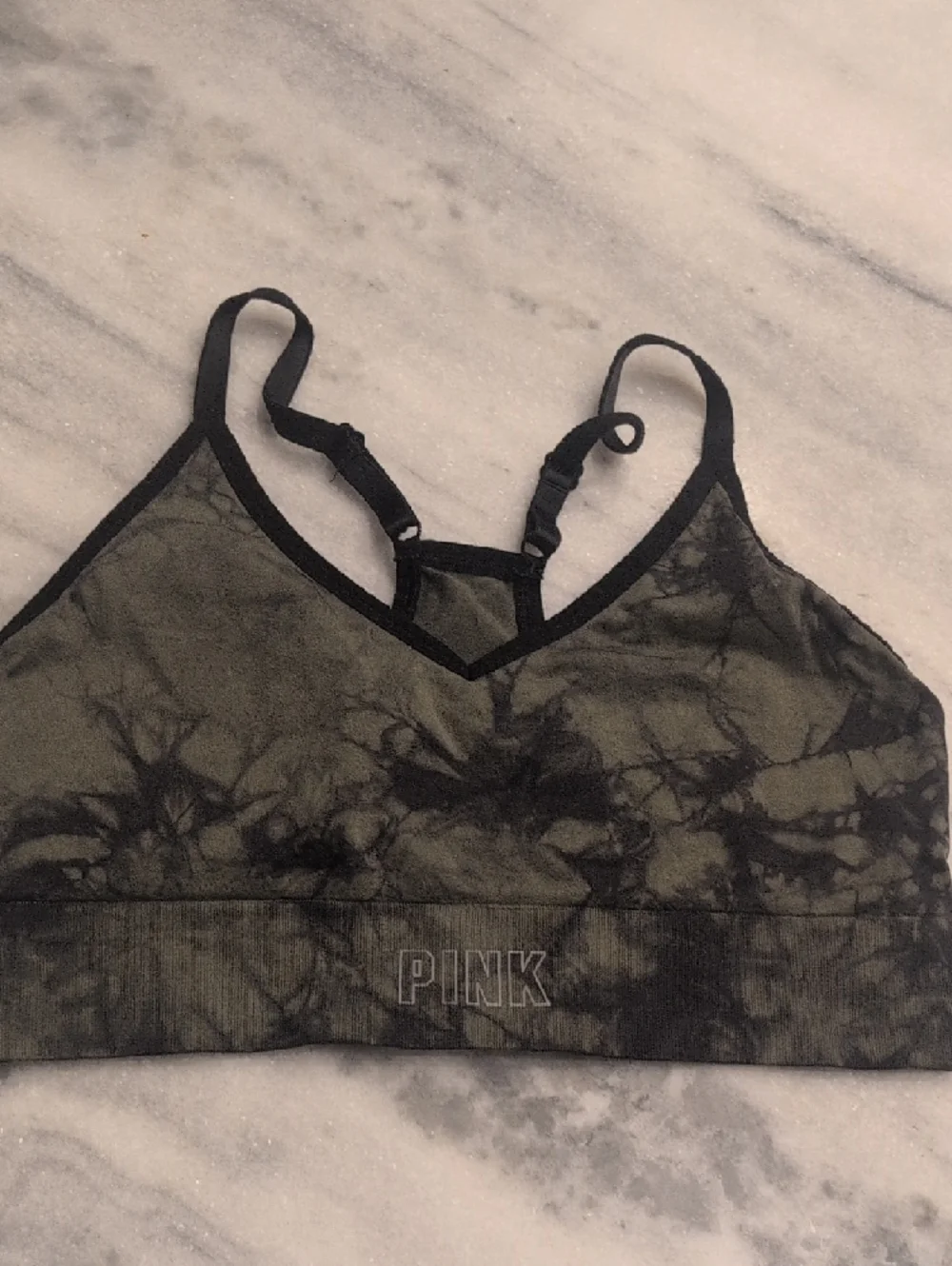 PINK Victoria's Secret Black Floral Sports Bralette with Pink & Blue Hibiscus 2